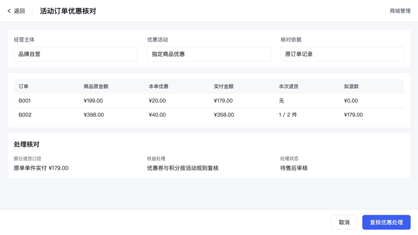 品牌活动订单与优惠核对