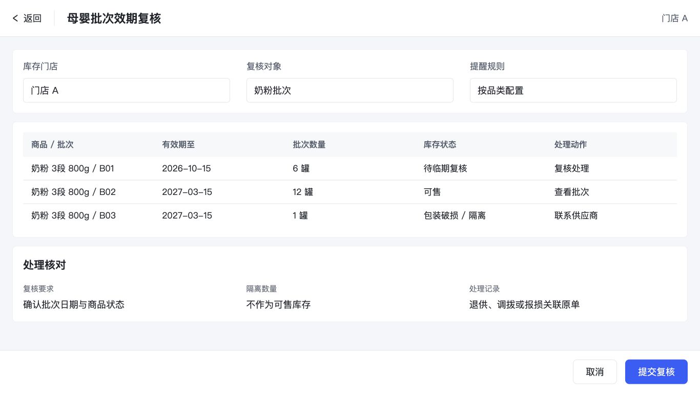 母婴批次与效期复核
