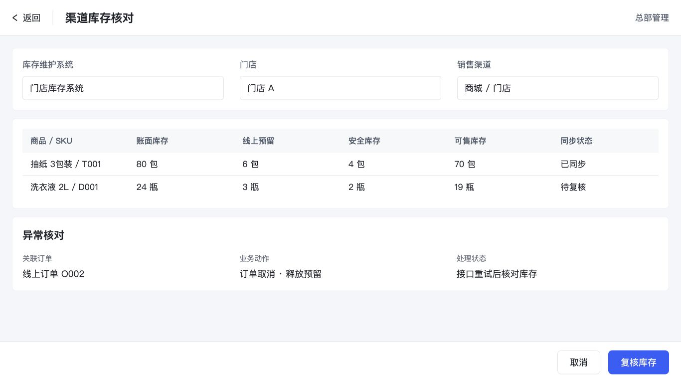 渠道库存与同步记录