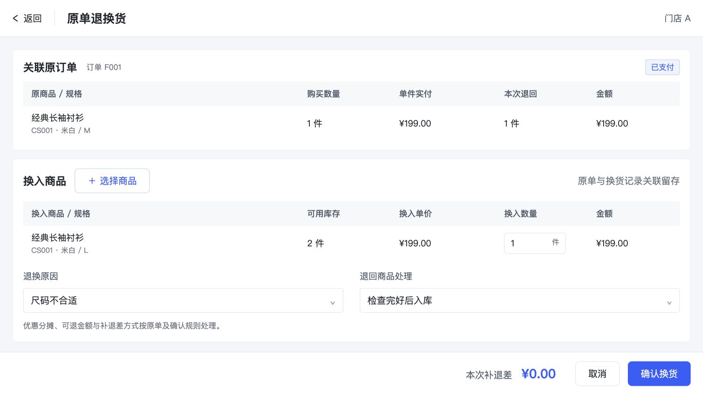 原单退换与差价处理